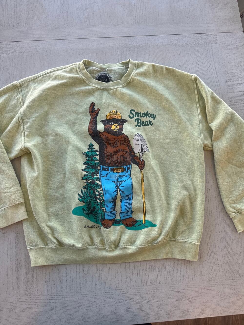 Smoky Bear Official Crew Neck Sweatshirt Oversized Cabincore Camp Fishermancore